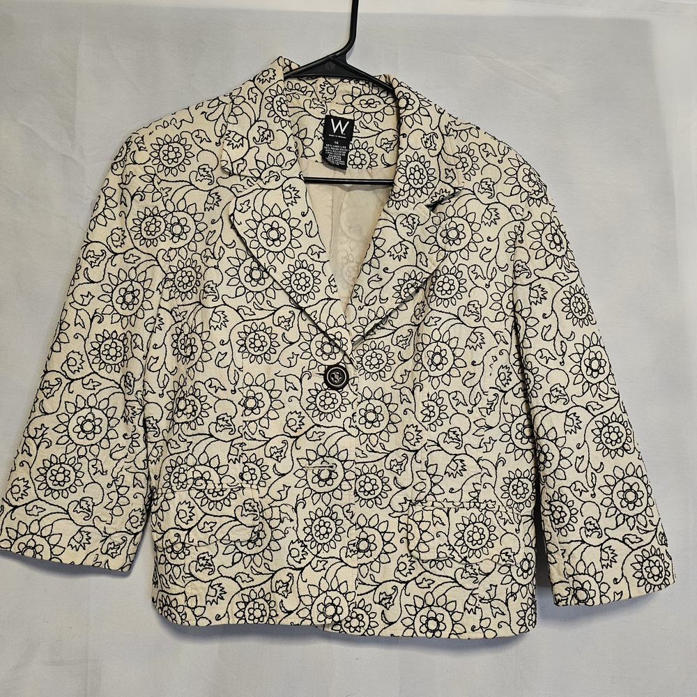 Work To Weekend Women's 55% Linen Size 14 Cream Floral Blazer